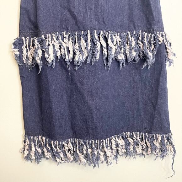 N/Nicholas Mini Dress Size 2 Blue Playful Denim Fringes Dark Wash Contemporary - Picture 9 of 10